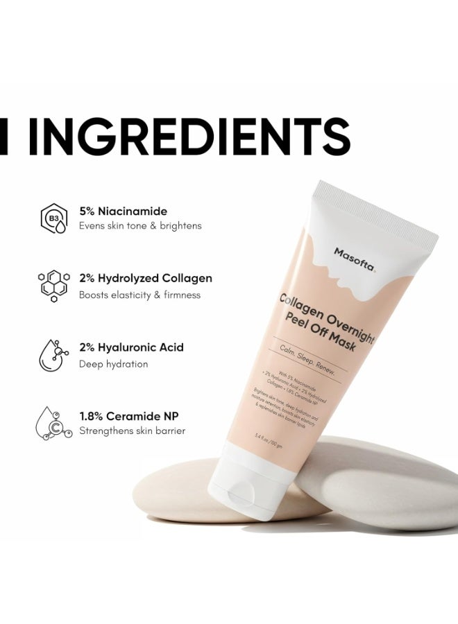 Masofta Collagen Overnight Wrapping Peel Off Mask with Niacinamide, Hyaluronic Acid & Ceramides | Brightening, Hydrating, Anti-Aging Sleeping Mask for Glowing Skin – 100g - Image 3