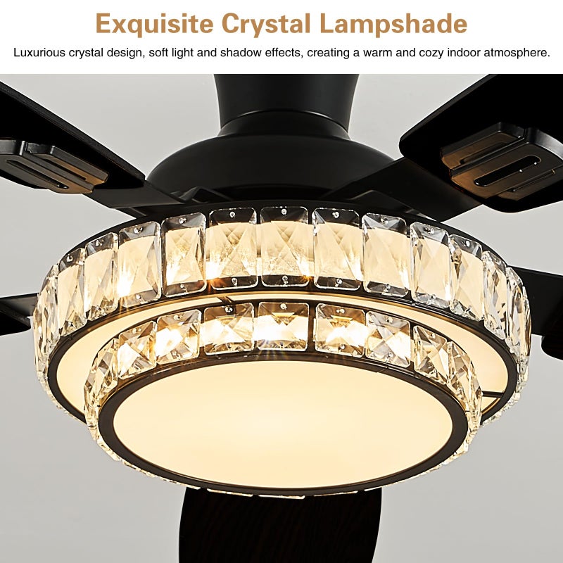 Fanyank Ceiling Fans with Lights-Crystal Ceiling Fan,52" Low Profile and Remote Control, Flush Mount, Reversible, 3CCT, Dimmable, Noiseless, Black Ceiling Fan for Bedroom - Image 2