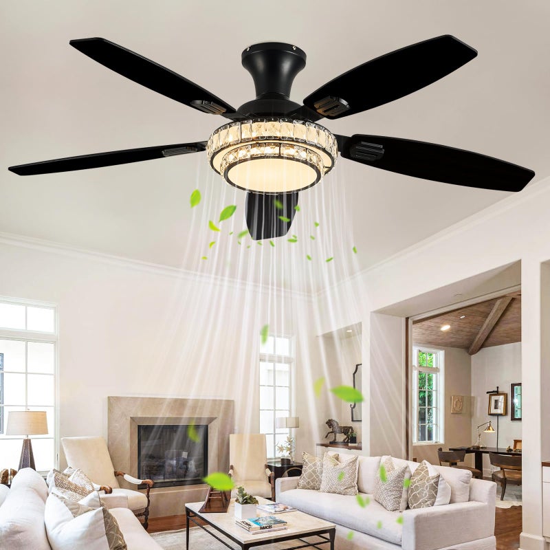 Fanyank Ceiling Fans with Lights-Crystal Ceiling Fan,52" Low Profile and Remote Control, Flush Mount, Reversible, 3CCT, Dimmable, Noiseless, Black Ceiling Fan for Bedroom - Image 5