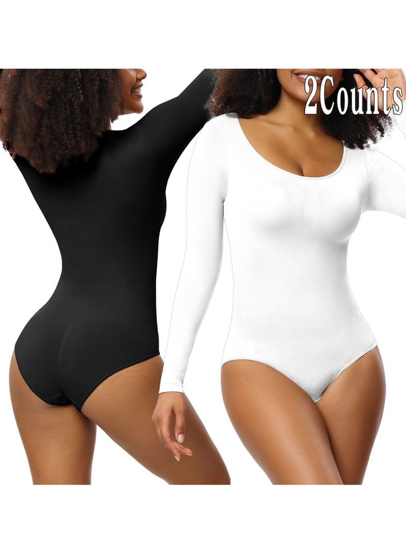 RedMapleTEK 2-PACK Postpartum Long-sleeved Seamless Bodycon Underwear Bottoming Shirt - Image 1