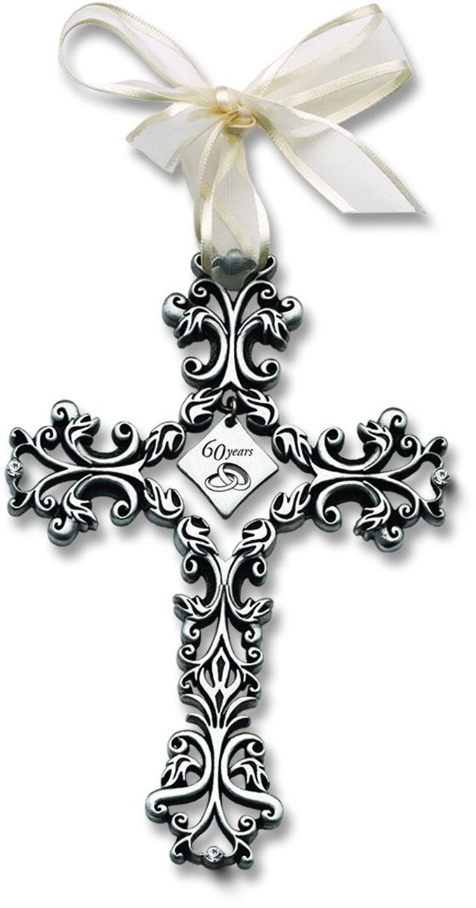 60TH ANNIVERSARY METAL WALL CROSS COUPLES GIFT FOR WEDDING OR DATING ANNIVERSARY FOR COUPLES 5INCHES TALL BY ABBEY CA GIFTSILVER 035 X 300