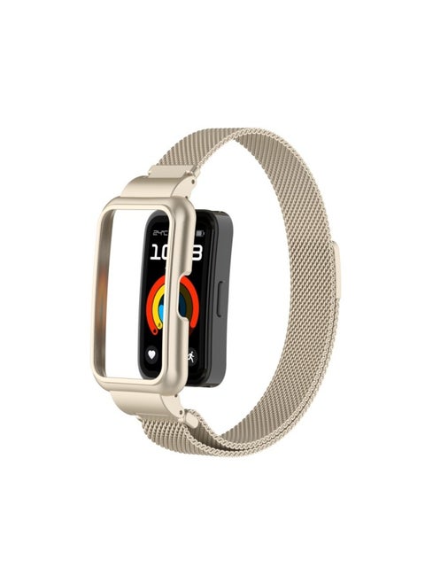 For HuaweiBracelet 10 Strap For HuaweiBand987 Glory Bracelet Universal Wristband Milanese Strap-Color:Starlight Color-Specifications:Applicable To For HuaweiBand 10/9/8/7 Generation (with Metal Case)