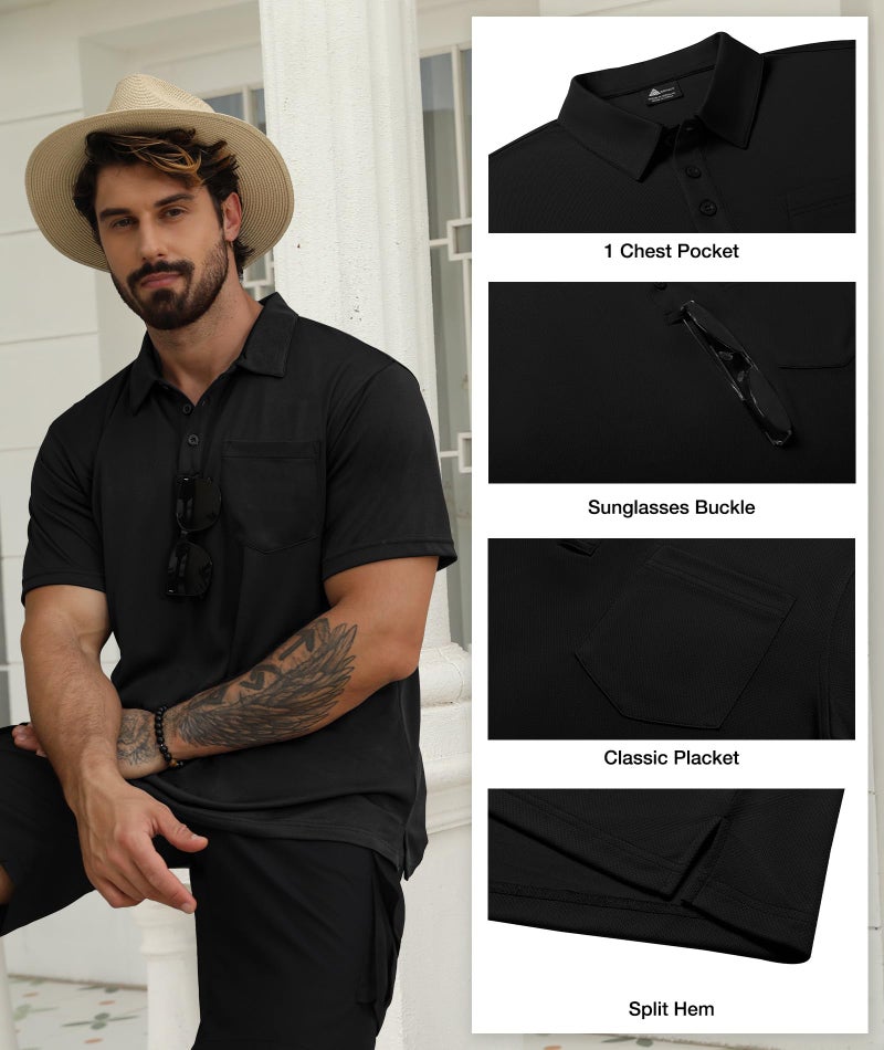 SCODI 5 Pack Mens Pocket Polo Shirts Short Sleeve Multipack Golf Shirt for Men Moisture Wicking Casual Athletic Work T-Shirts Black M - Image 3