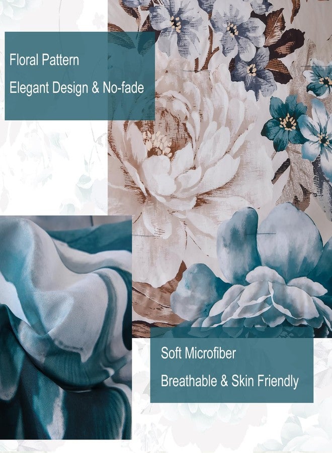Dintszyayue Queen Comforter Set Aqua 7 Pieces Bed in a Bag, Floral Bedding Sets Elegant Flower Bed Set Lightweight Comforter for All Season with Flat Sheet, Fitted Sheets, Pillowcases & Shams - Image 5