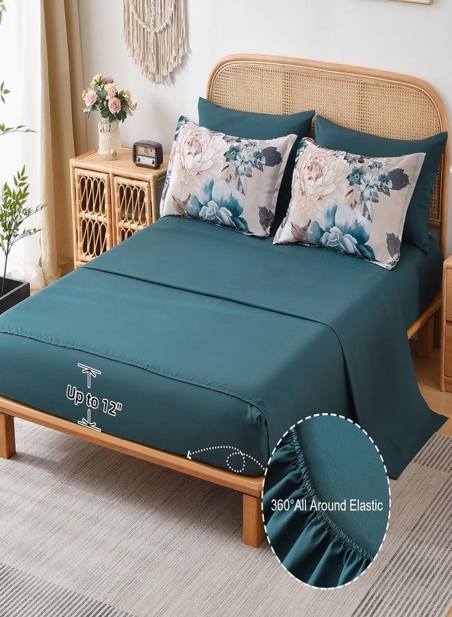 Dintszyayue Queen Comforter Set Aqua 7 Pieces Bed in a Bag, Floral Bedding Sets Elegant Flower Bed Set Lightweight Comforter for All Season with Flat Sheet, Fitted Sheets, Pillowcases & Shams - Image 4
