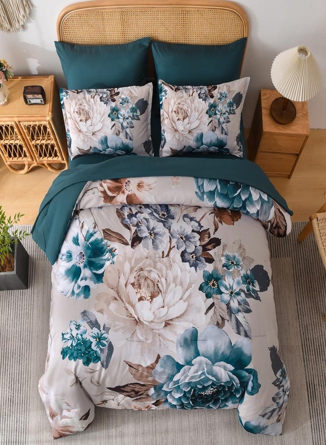 Dintszyayue Queen Comforter Set Aqua 7 Pieces Bed in a Bag, Floral Bedding Sets Elegant Flower Bed Set Lightweight Comforter for All Season with Flat Sheet, Fitted Sheets, Pillowcases & Shams - Image 3