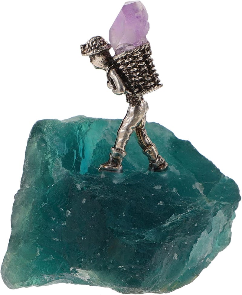 تمثال مصغر لعمال المناجم من كتلة الكريستال الأخضر، زخرفة مكتبية فريدة، عمل فني من الحجر الطبيعي - Image 1