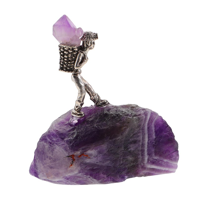 تمثال مصغر لعمال المناجم من كتلة الكريستال الأخضر، زخرفة مكتبية فريدة، عمل فني من الحجر الطبيعي - Image 2