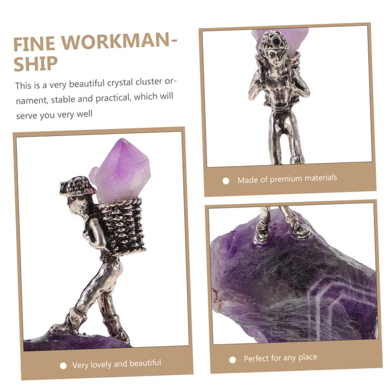 تمثال مصغر لعمال المناجم من كتلة الكريستال الأخضر، زخرفة مكتبية فريدة، عمل فني من الحجر الطبيعي - Image 5