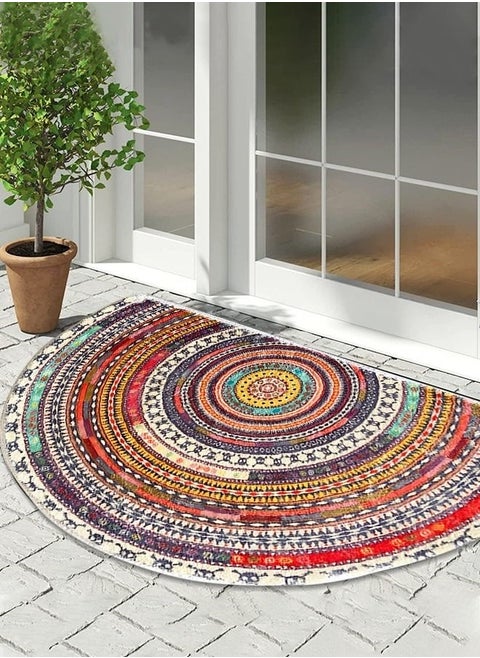 Bohemia Ethnic Semi Circle Floor Rug for Bathroom