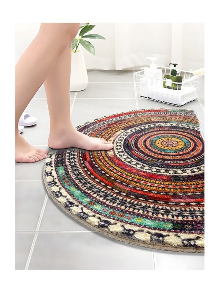 Bohemia Ethnic Semi Circle Floor Rug for Bathroom