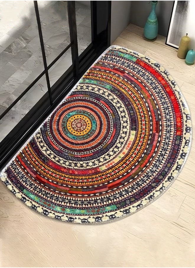 Bohemia Ethnic Semi Circle Floor Rug for Bathroom