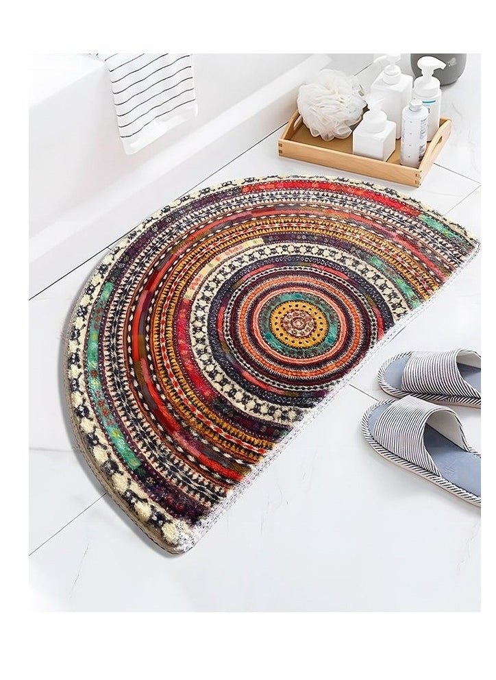 Bohemia Ethnic Semi Circle Floor Rug for Bathroom