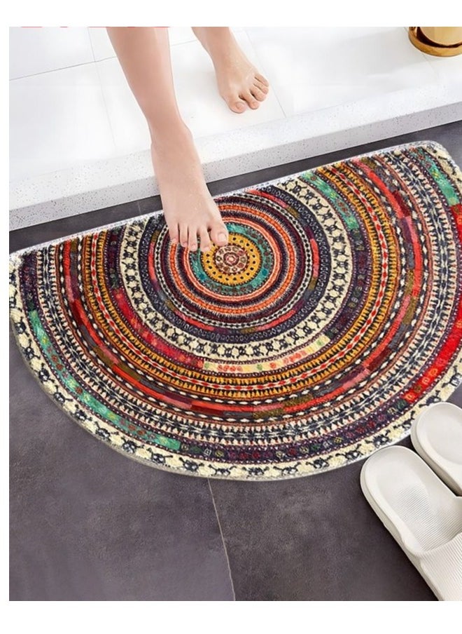 Bohemia Ethnic Semi Circle Floor Rug for Bathroom