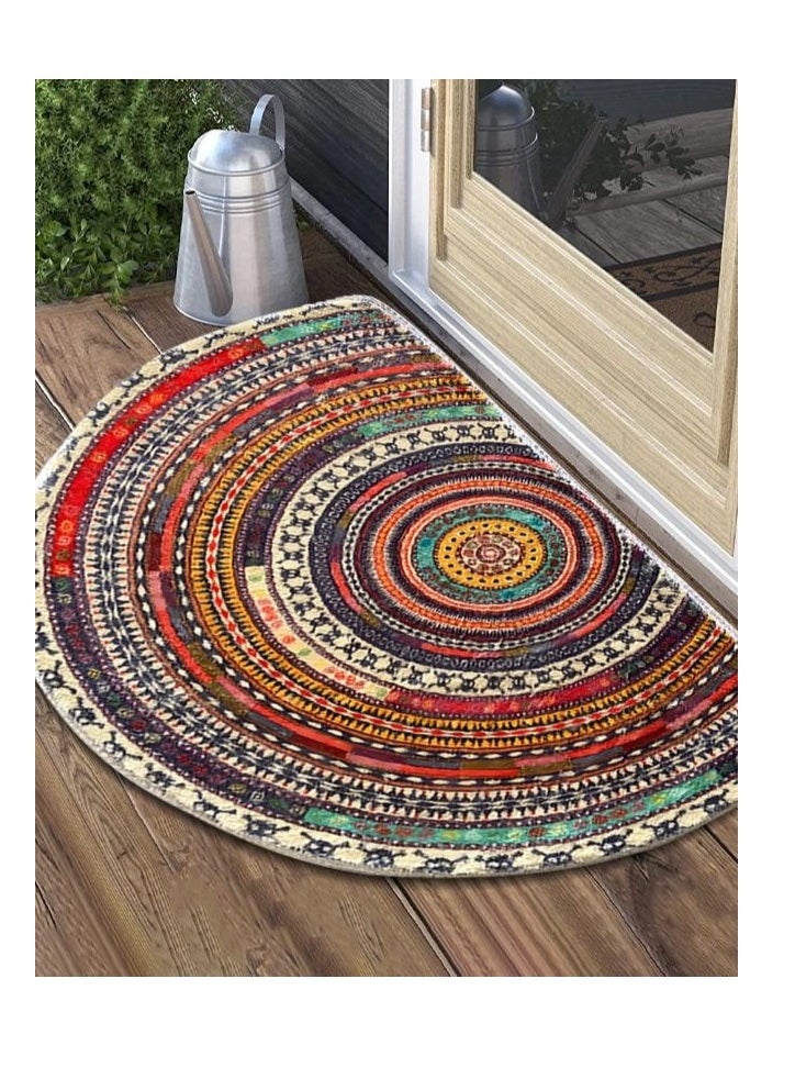 Bohemia Ethnic Semi Circle Floor Rug for Bathroom