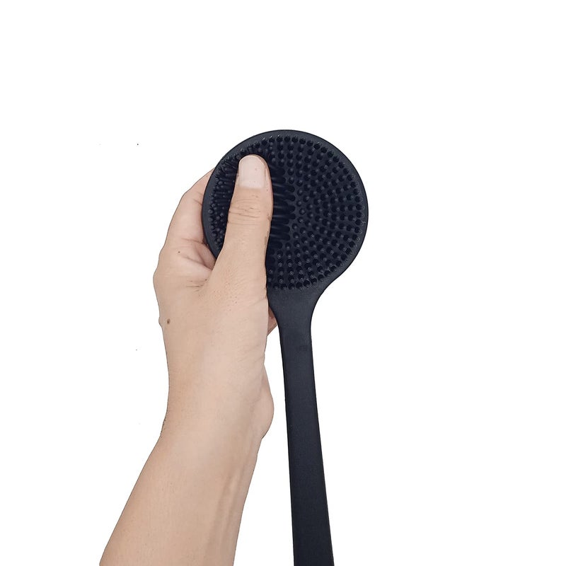 DNC Back Scrubber for Shower Soft Silicone Bath Body Brush with Long Handle, BPA-Free, Hypoallergenic (Black) - Image 3