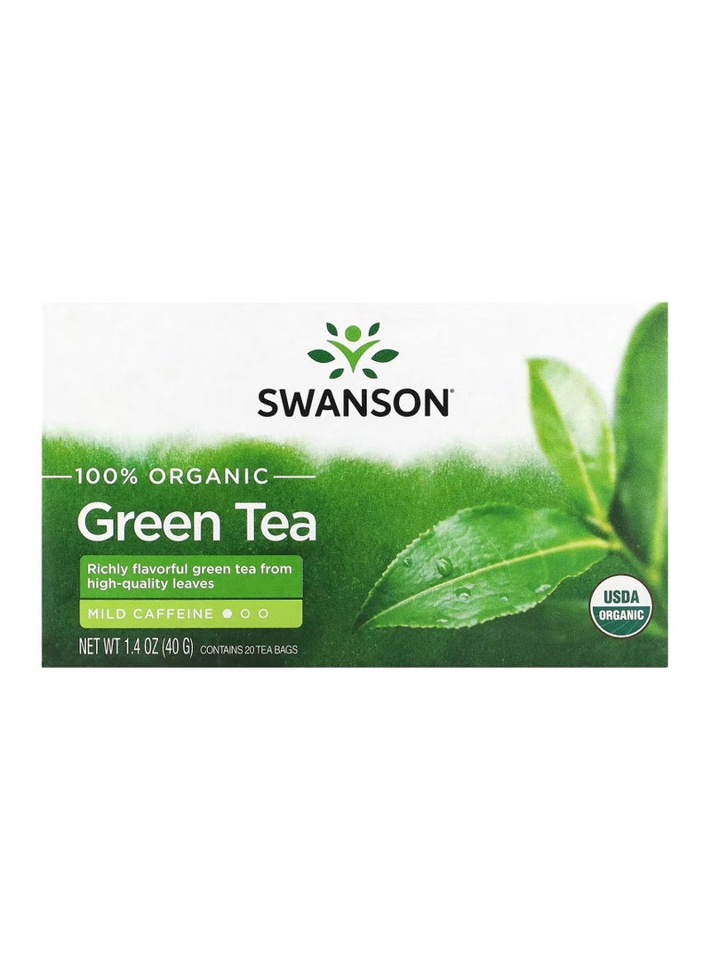سوانسون، شاي أخضر عضوي 100%، 20 كيس شاي، 1.4 أونصة (40 جم)