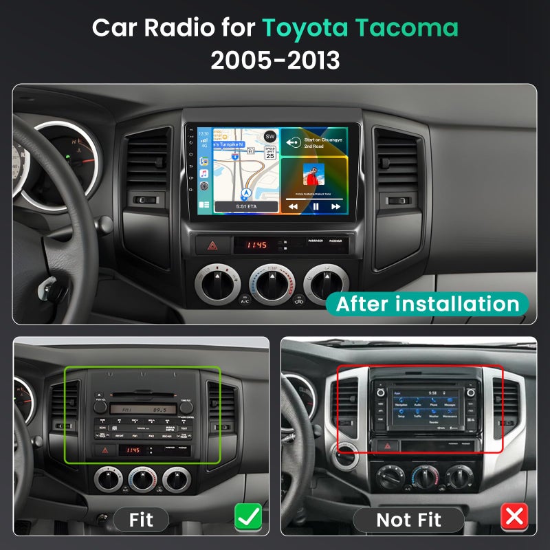 Hikity [8-Core 6+128GB] Hikity Android 15 Car Stereo for 2005-2013 Toyota Tacoma Upgrate Dash Kit with Wireless Carplay, 9'' Touch Screen, Android Auto/32EQ DSP/Bluetooth 5.0/GPS/WiFi/SWC, Backup Camera - Image 2