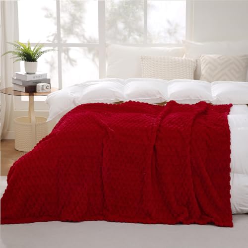Puncuntex Red Throw Blanket 50"×60" inches Gifts for Mom Fuzzy 3D Jacquard Decorative Flannel Fleece Super Soft Plush Cozy Blanket for Couch Sofa Chair Lightweight - Image 3