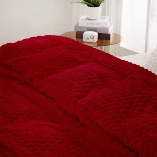Puncuntex Red Throw Blanket 50"×60" inches Gifts for Mom Fuzzy 3D Jacquard Decorative Flannel Fleece Super Soft Plush Cozy Blanket for Couch Sofa Chair Lightweight - Image 5