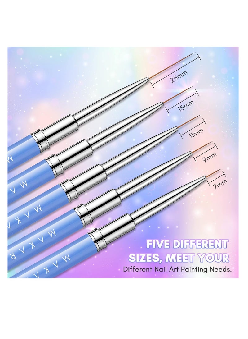 MAKARTT Nail Art Brushes,Liner for Nails, 5pcs, 7/9/11/15/25mm, Easy Hold, Thin Nail Art Design Brush Detail Brush for Gel Polish Nail Paintings Different - Image 5