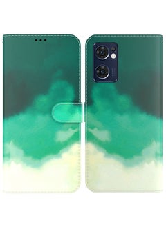 Case Cover For OPPO Reno7 5G Foreign Version & Taiwan Version / Find X5 Lite Watercolor Pattern Horizontal Flip Leather Phone Case Cyan Green