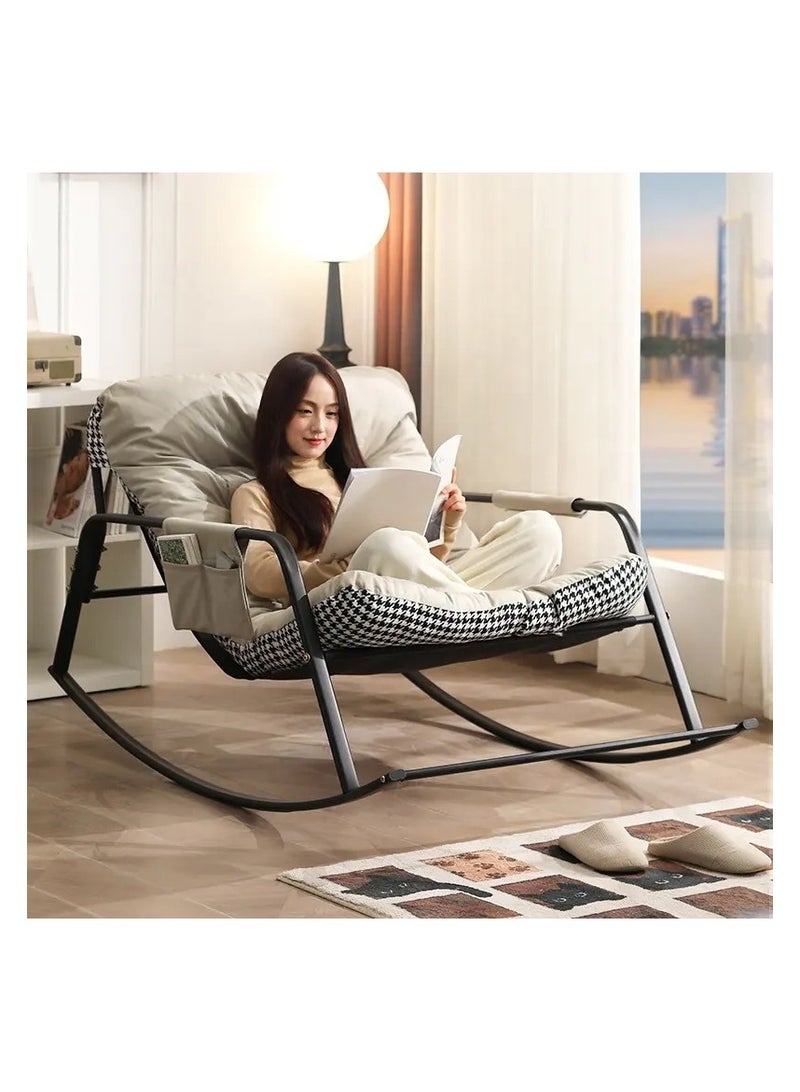 Organized Home Oversized Lounge Rocker Chair with Padded Cushion Side Pocket and Metal BaseOutdoor Lazy Chair for Backyard Garden Front Porch Patio Living Room (Off-Gray) - Image 1