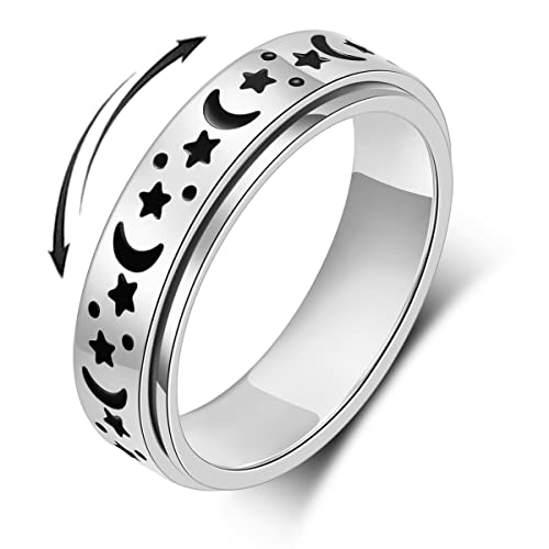 OreilleStar Anxiety Ring for Women Fidget Ring Anxiety Relief Items Spinner Rings for Anxiety Silver Moon Star Fidget Rings for Anxiety for Women Anxiety Band Ring - Image 1