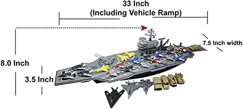 Toy Essentials Aircraft Carrier Toy Army Men with Cargo Plane Warplanes Fighter Jets Military Vehicles - Image 5