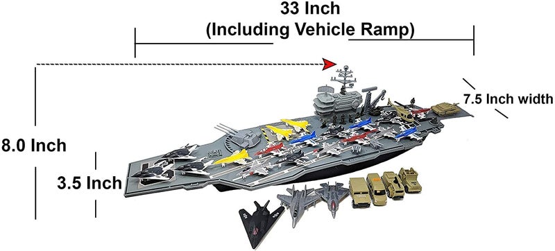 Toy Essentials Aircraft Carrier Toy Army Men with Cargo Plane Warplanes Fighter Jets Military Vehicles - Image 3