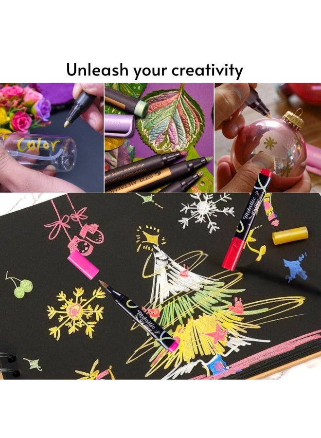 فيو 24 لونًا من أقلام التحديد اللامعة والطلاء الأكريليكي المعدني ورأس الفرشاة للرسم على الصخور والورق الأسود والخشب والقماش والحجر والزجاج والسيراميك والحرف اليدوية وسجلات القصاصات وصناعة البطاقات وألبومات الصور والمدرسة والمكتب ولوازم الفن ومجموعة هدايا للأطفال والكبار والفنانين والمبتدئين - Image 3