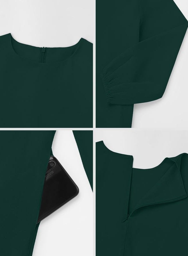 ODIZLI Kids Girls Ramadan Abaya Muslim Long Sleeve Hijab Chiffon Dress Dubai Kaftan with Pockets, Dark Green, 11-12 years - Image 5
