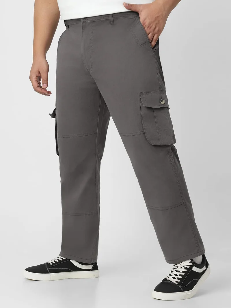 Urbano Fashion  Urbano Plus Men's Dark Grey Regular Fit Solid Cargo Chino Pant with 6 Pockets for Men | Best Price UAE