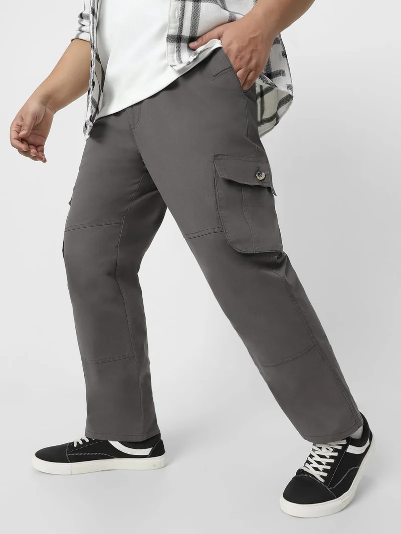 Urbano Fashion  Urbano Plus Men's Dark Grey Regular Fit Solid Cargo Chino Pant with 6 Pockets for Men | Best Price UAE