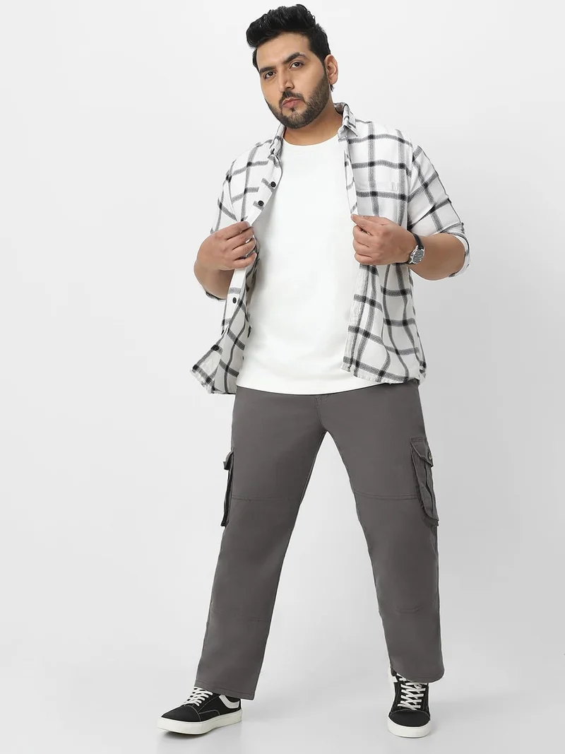 Urbano Fashion  Urbano Plus Men's Dark Grey Regular Fit Solid Cargo Chino Pant with 6 Pockets for Men | Best Price UAE