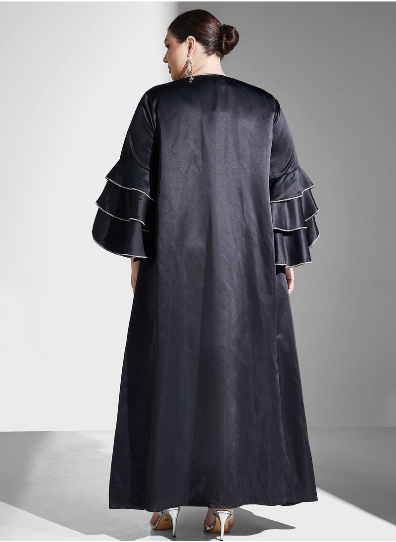 Khizana - Plus size abaya with embellished cuff with sheila - Image 1