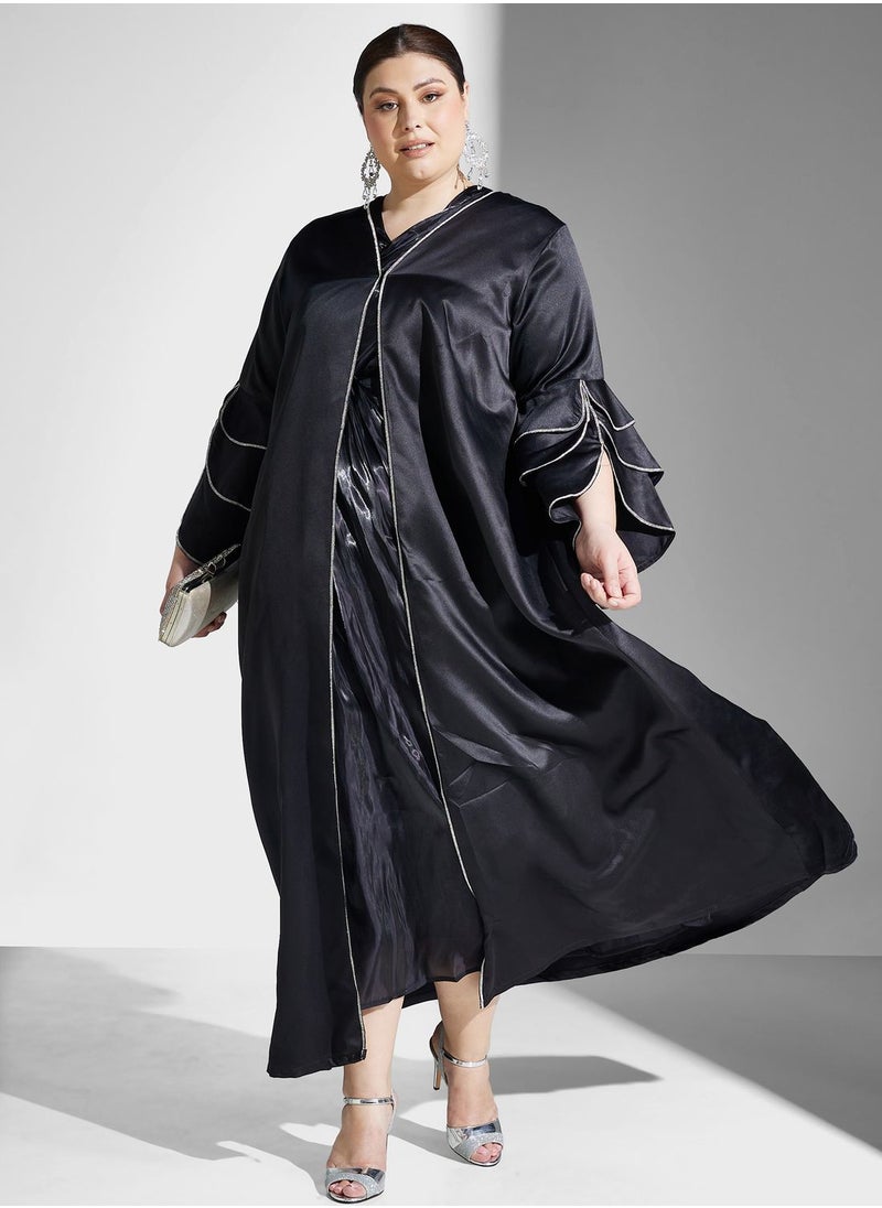 Khizana - Plus size abaya with embellished cuff with sheila - Image 1