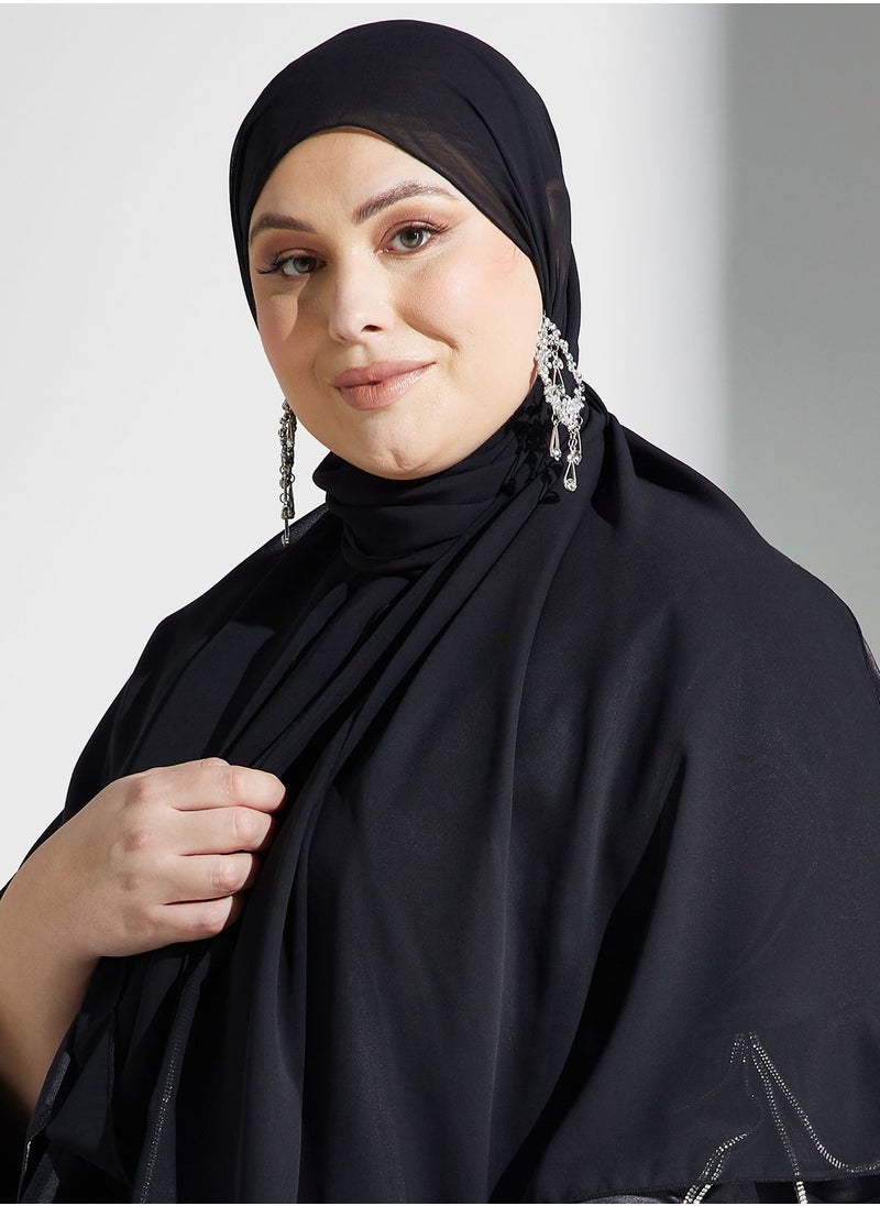 Khizana - Plus size abaya with embellished cuff with sheila - Image 1