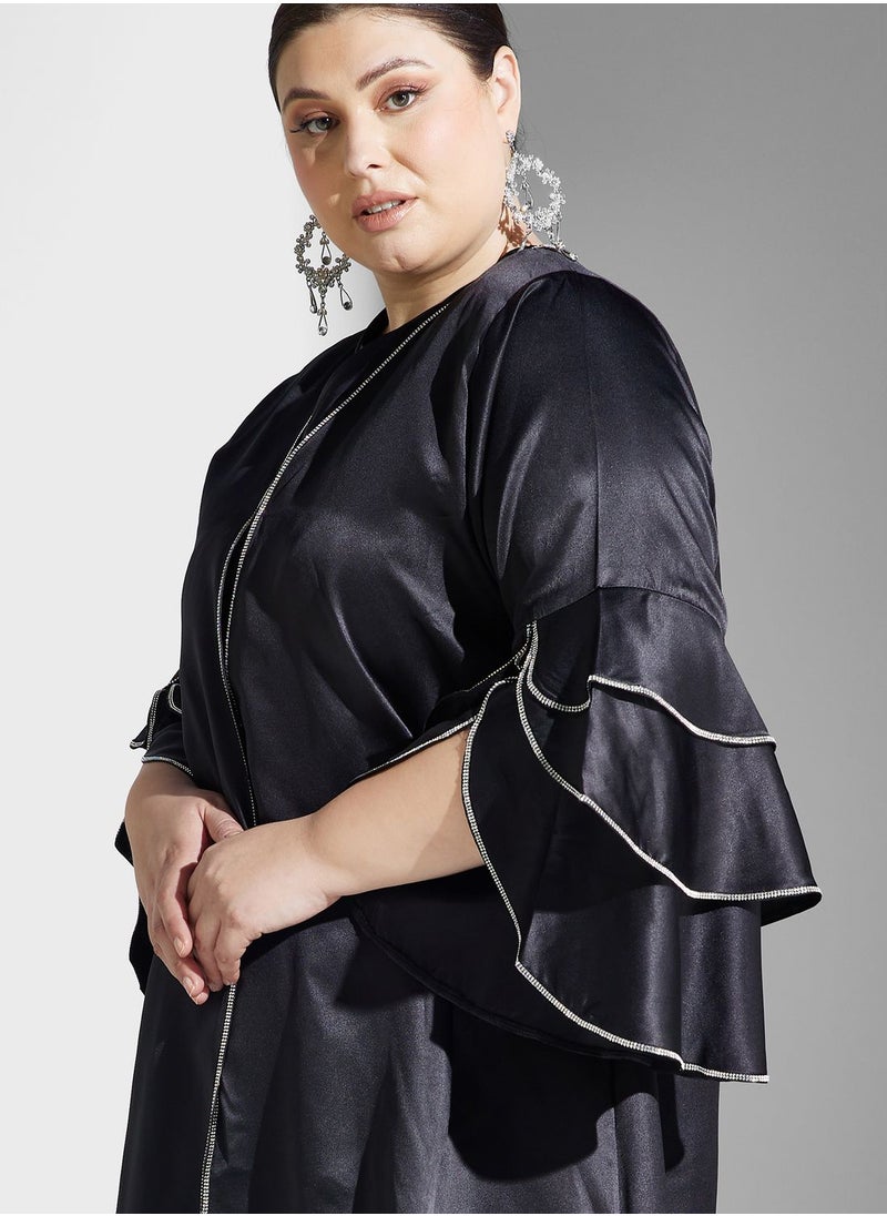 Khizana - Plus size abaya with embellished cuff with sheila - Image 1