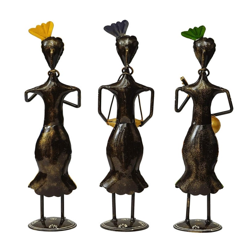 OVIK Rajasthani Tribal Metal Handicraft Muisician Showpiece Statue Table Decorative Items for HomeAntique Gift Items Showpiece Home Decoration Items Set Of 3 - Image 5