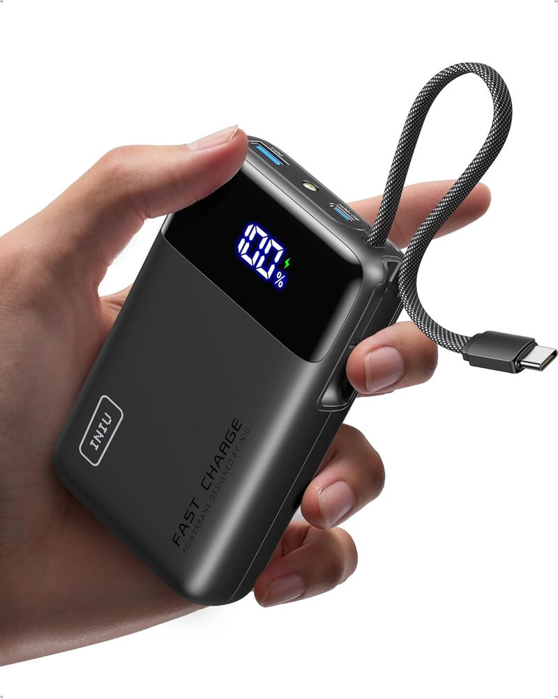 INIU 45W Power Bank, Smallest 20000mAh Portable Charger with Build in USB-C Cable, Fast Charging USB C in&Out Battery Pack, Travel Phone Charger for iPhone 17 16 Samsung S25 S24 Huawei Honor iPad etc - Image 1