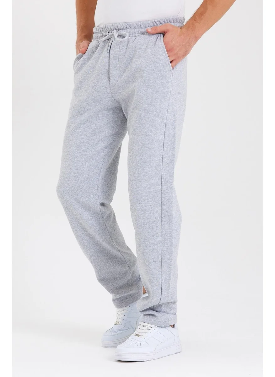 mmetalic Gray Back Pocket Label Detailed Straight Leg Men's Cotton Sweatpants