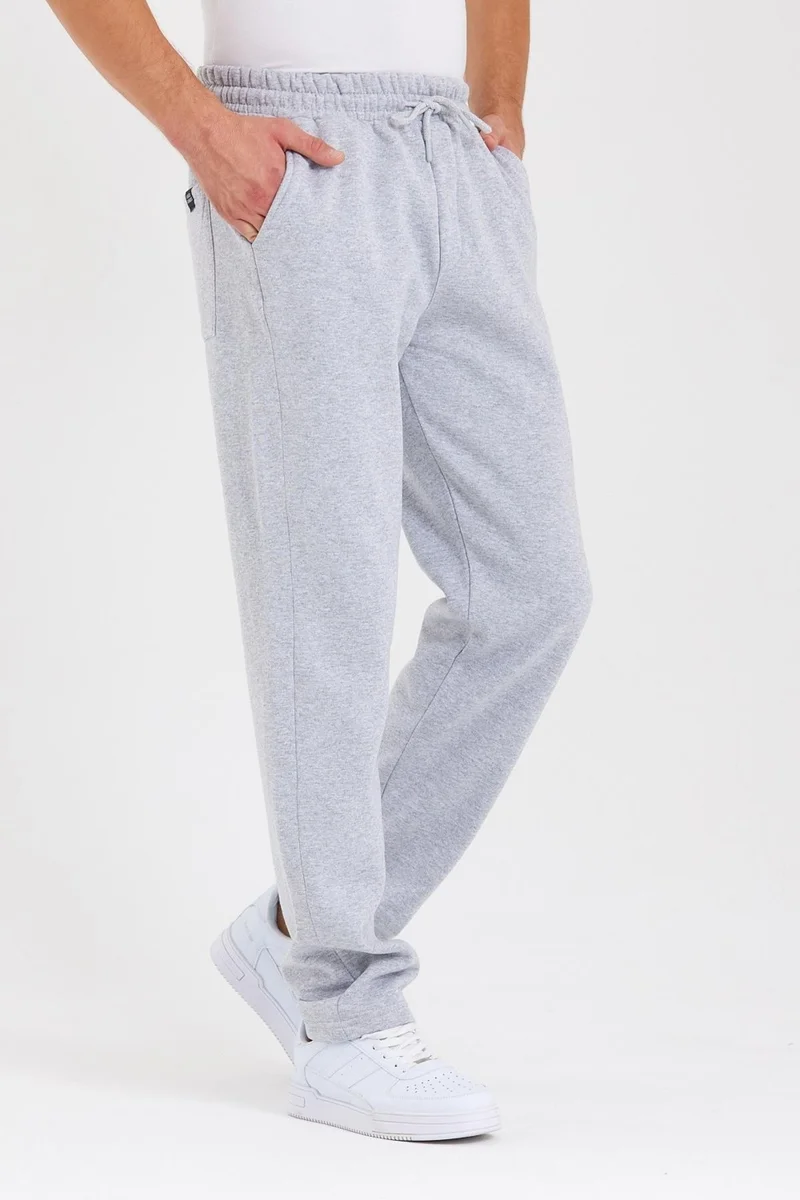 ميتاليك Gray Back Pocket Label Detailed Straight Leg Men's Cotton Sweatpants