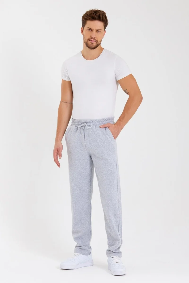 ميتاليك Gray Back Pocket Label Detailed Straight Leg Men's Cotton Sweatpants