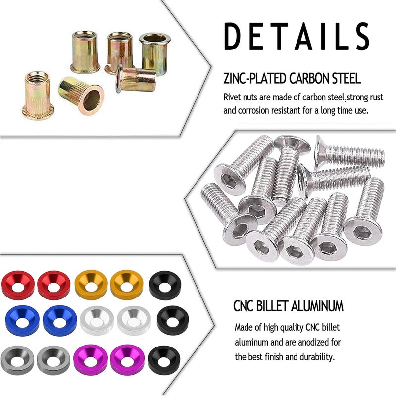 BaiyoouAuto 20-Piece Engine Dress up Kit: Aluminum Washers, Bolts & Rivet Nuts (Green) - Image 2