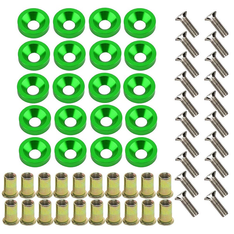 BaiyoouAuto 20-Piece Engine Dress up Kit: Aluminum Washers, Bolts & Rivet Nuts (Green) - Image 1
