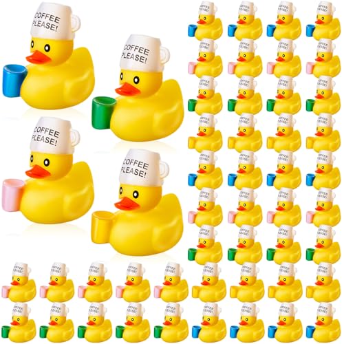 Realspring 48 Pcs Coffee Please Rubber Ducks 2 Inch Coffee Lover Ducks Cafe Bar Dashboard Decoration Gifts for Party Office Desktop Decor Home - Image 1