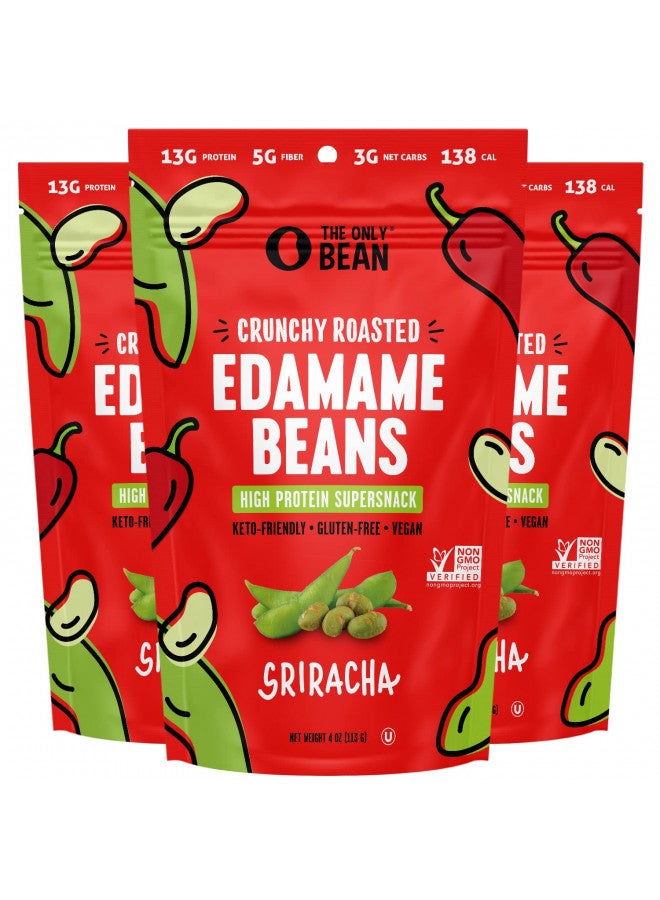 The Only Bean Crunchy Roasted Edamame Snack (Sriracha), High Protein Snacks (13g) Healthy Protein Chips, Keto Friendly Food (2g Net), Plant-Based Vegan Snacks, Office Snacks, Spicy Snack, 4oz (3 Pack) - Image 1