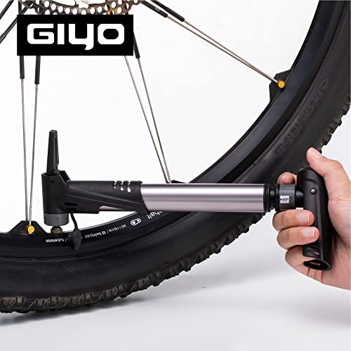 Giyo مضخة إطارات الدراجة GIYO | 2 مرحلة HP HV 120 PSI كحد أقصى | صمام ذكي يناسب بريستا وشرايدر | للدراجات الجبلية والدراجات على الطريق مثبتة على الإطار (GP992) مصنوعة في تايوان - Image 5