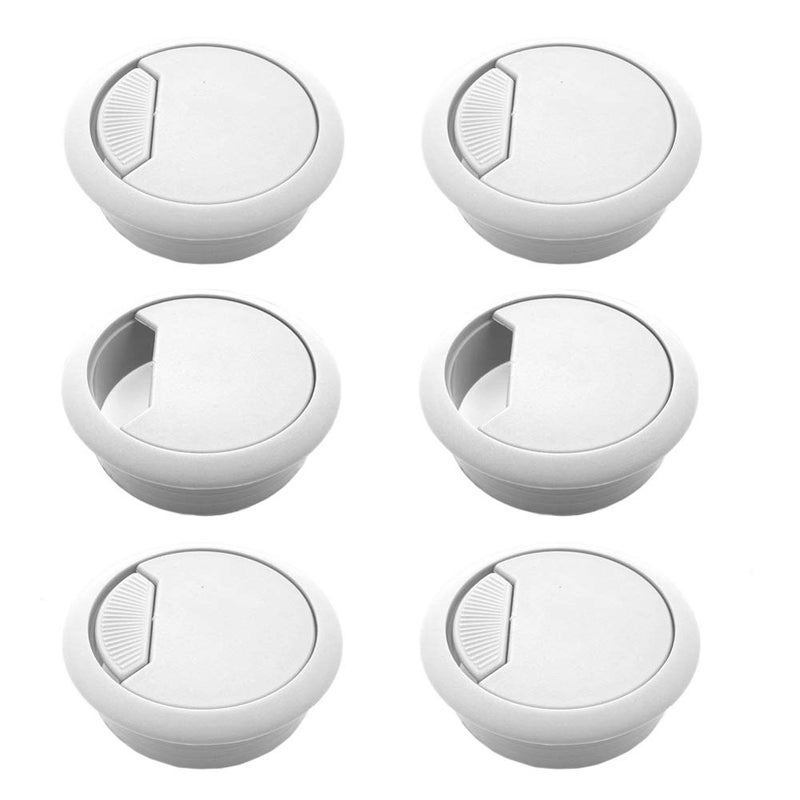 lasenersm 6 Pcs 2 Inch Plastic Desk Cord Cable Hole Cover Grommet Computer Cable Hole Cover Plug Cap White - Image 1